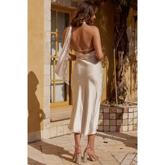 Here comes the sun champagne satin midi dress - Picture 2 of 7